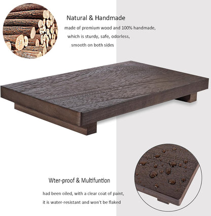 zoocatia Small Wood Tray Pedestal Stand Farmhouse Bathroom Decor Decorative Wooden Riser Kitchen Soap Dish Holder for Vanity, Counter, Sink, Brown