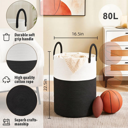 Artfeel Laundry Basket,Woven Cotton Rope Laundry Hamper,60L for Decor Storage of Dirty Clothes,Toys and Blankets in Bathroom,Baby Room and Living Room