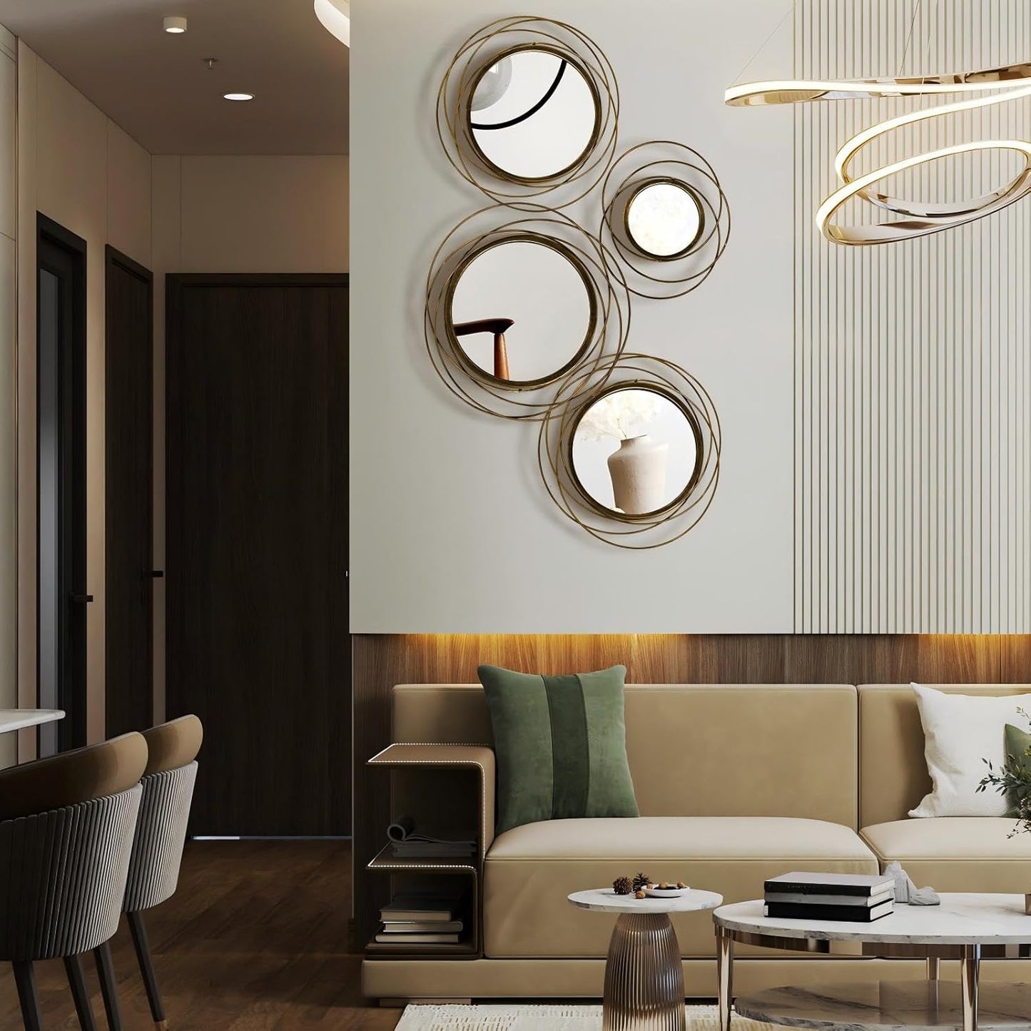 Hicarer 4 Pcs Decorative Wall Mirror Round Modern Circle Mounted Mirror Metal Wall Art Decor for Bedroom Living Room Entryway Dining Room Hallway(Gold)