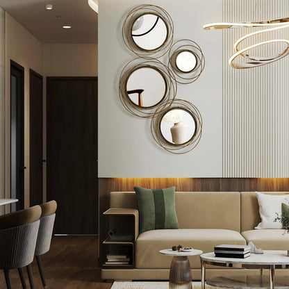Hicarer 4 Pcs Decorative Wall Mirror Round Modern Circle Mounted Mirror Metal Wall Art Decor for Bedroom Living Room Entryway Dining Room Hallway(Gold)
