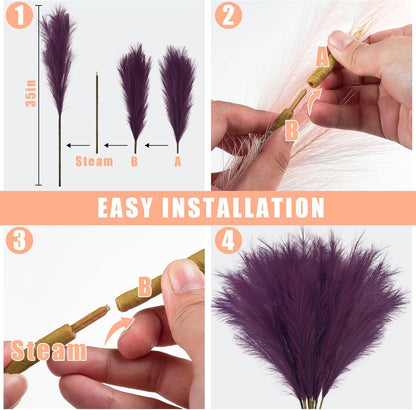 obbsie 50pcs Pink Faux Pampas Grass Decor, 21.6" Short Artificial Floral Branches Vase Filler Flower Arrangement for Home Wedding Boho Outdoor Decor