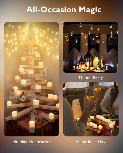 Homemory 24Pcs Flickering Flameless Candle Battery Operated, 200+Hours Fake Electric LED Tea Lights for Votive, Centerpiece Table Decorations, Wedding, Aniversary, Halloween, Christmas