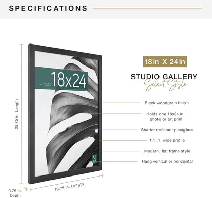 MCS Studio Gallery 16x24 Poster Frame Black Woodgrain Engineered Wood, Vertical & Horizontal Wall Hanging Large Picture Frame for Photos, Posters & Art Prints (1-Pack)