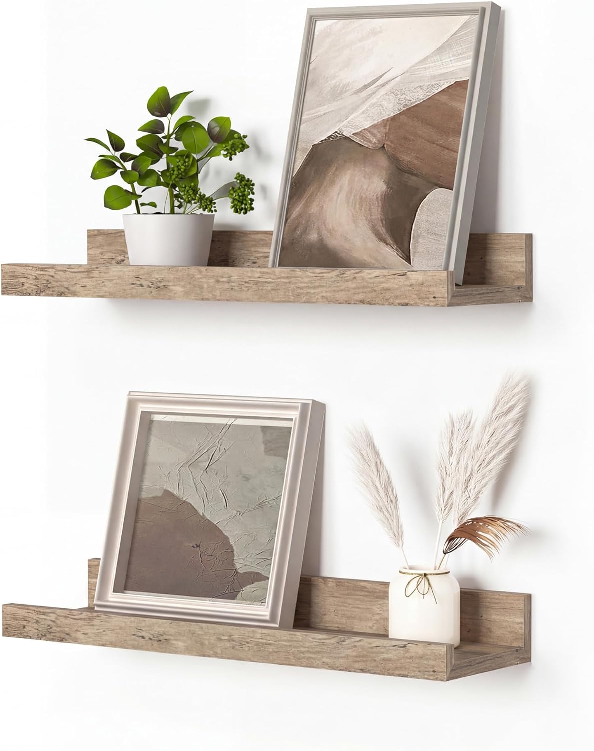 Heimlove Picture Ledge Shelf, Floating Shelves Set of 2, 24 Inches Picture Shelf for Wall with Ledge, Kids Bookshelf Wall Mounted for Living Room Bedroom Decor Books Photo Frames - White