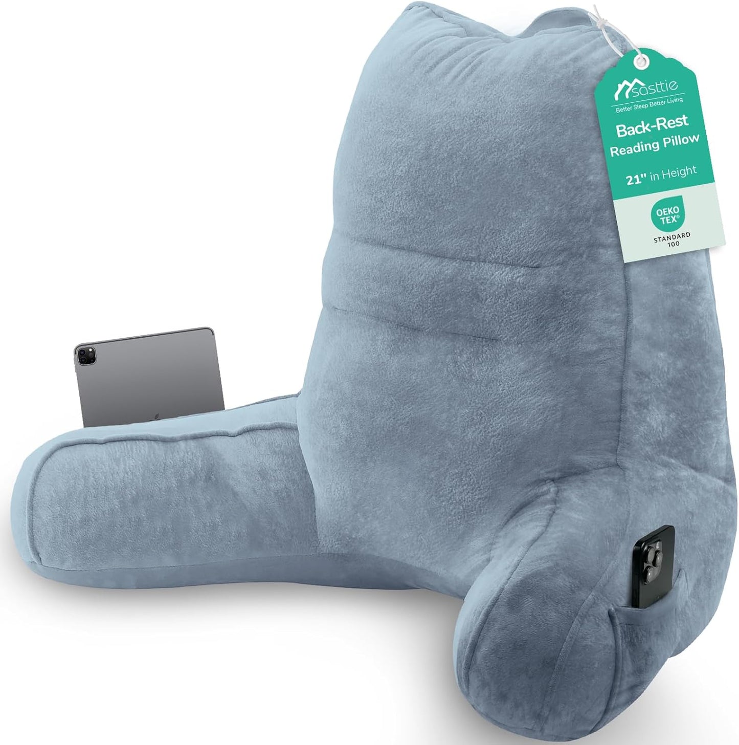 Sasttie Reading Pillows for Sitting in Bed Adult, Back Pillow Bed Sitting Up, Back-Rest Support Cushion for Sit Up on Couch, Sofa, and Floor, Dorm Essentials, Oeko-Tex Certified, Dark Grey