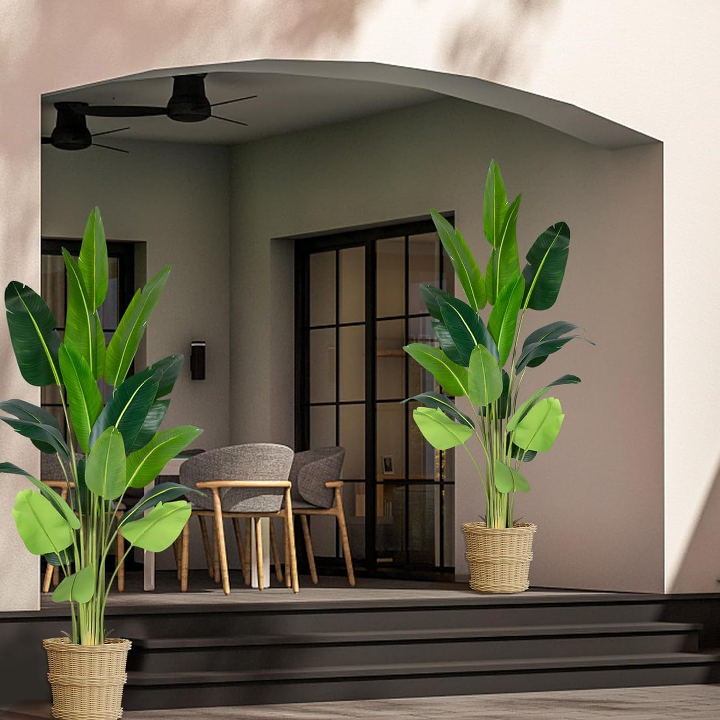 Artificial Bird of Paradise Plant 5.2Ft Fake Tropical Palm Tree with 10Trunks Faux Banana Leaf Trees in Pot for Home Indoor Outdoor Office Modern Decor Housewarming Gift（1Pcs）