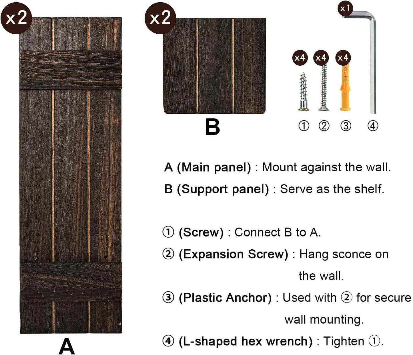 Candle Sconces Set of 2: Farmhouse Wall Candle Holder, Dark Brown Wood Wall Sconces Set of Two,Handmade Wooden Art Decor for Living Room, Dining Room, Bathroom, Bedroom, or Entryway, 15.7"x5"