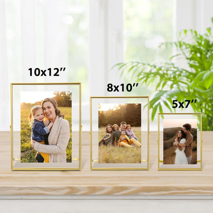 Qiannhee 8x10 Floating Frames Set of 2, Double Glass Desktop Picture Frames, Holds Multiple Photo Sizes, Photo Frame with Metal Stand