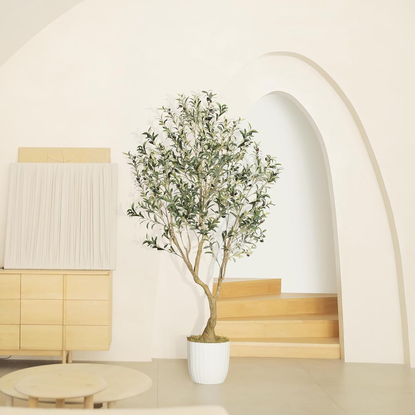 LYERSE Olive Trees Artificial Indoor - Faux Olive Tree 7ft with Large Olive Branches and Lifelike Fruits - Fake Olive Tree for Modern Home Office House Living Room Decor
