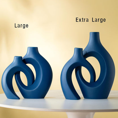 Lvases Snuggle Hollow Ceramic Vase Set of 2, Nordic Modern Boho ins Style Decorative Ceramic Aesthetic Flower Vase for Home Decor (Milky White W 6.3" X H 8.4")