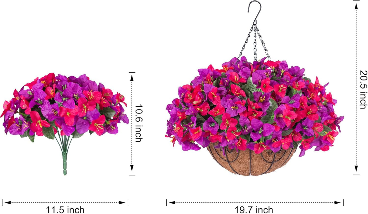 Artificial Hanging Flowers Faux Plants Basket for Outdoors Spring Summer Decor, Fake Silk Bougainvillea in Planter Outdoor Look Real UV Resistant Faux Flower for Outside Porch Patio Garden Home, White