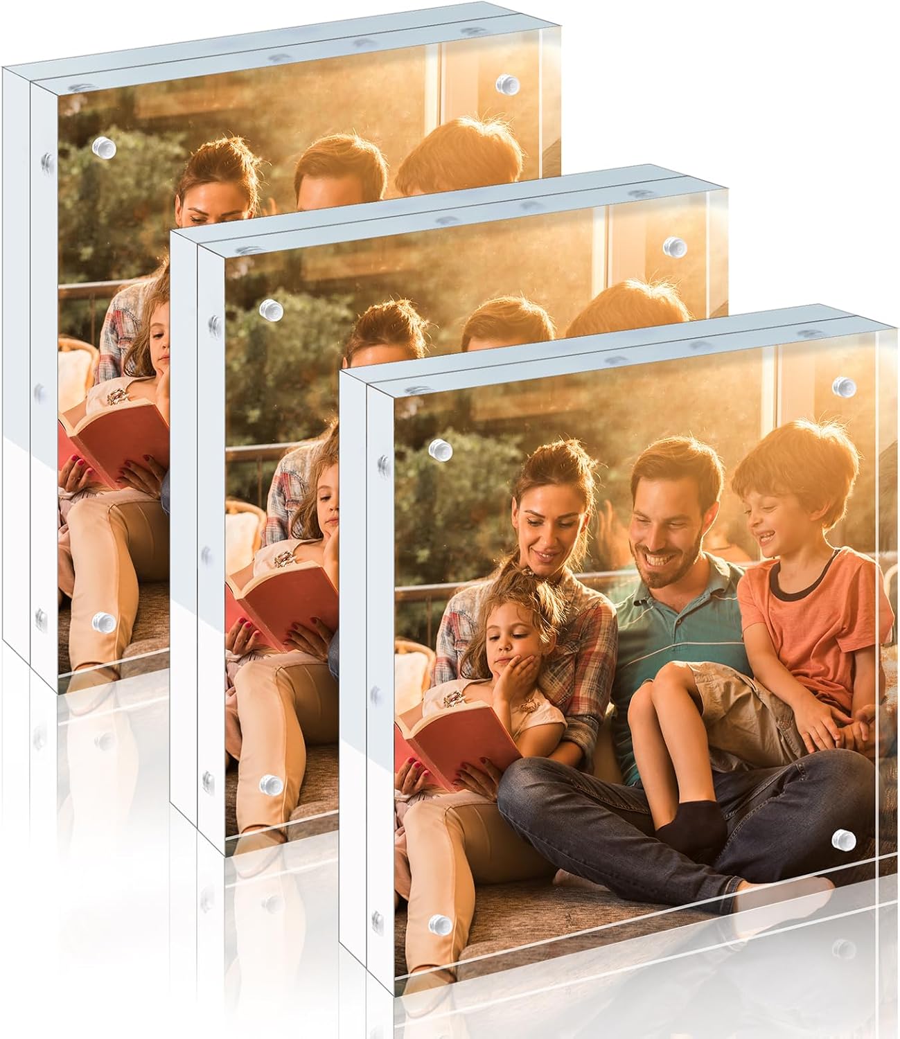 Egofine 4x6 Acrylic Frames 6 Pack, 20mm Thicker Frameless Clear Picture Frames, Double Sided Magnetic Picture Frames, Free Standing Desktop Display