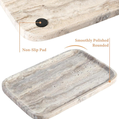 Marble Vanity Tray for Dresser Organizer, Travertine Bathroom Tray Countertop, Beige Decorative Serving Trays, Kitchen Sink Storage, Jewelry & Perfume Holder(Travertino Romano)