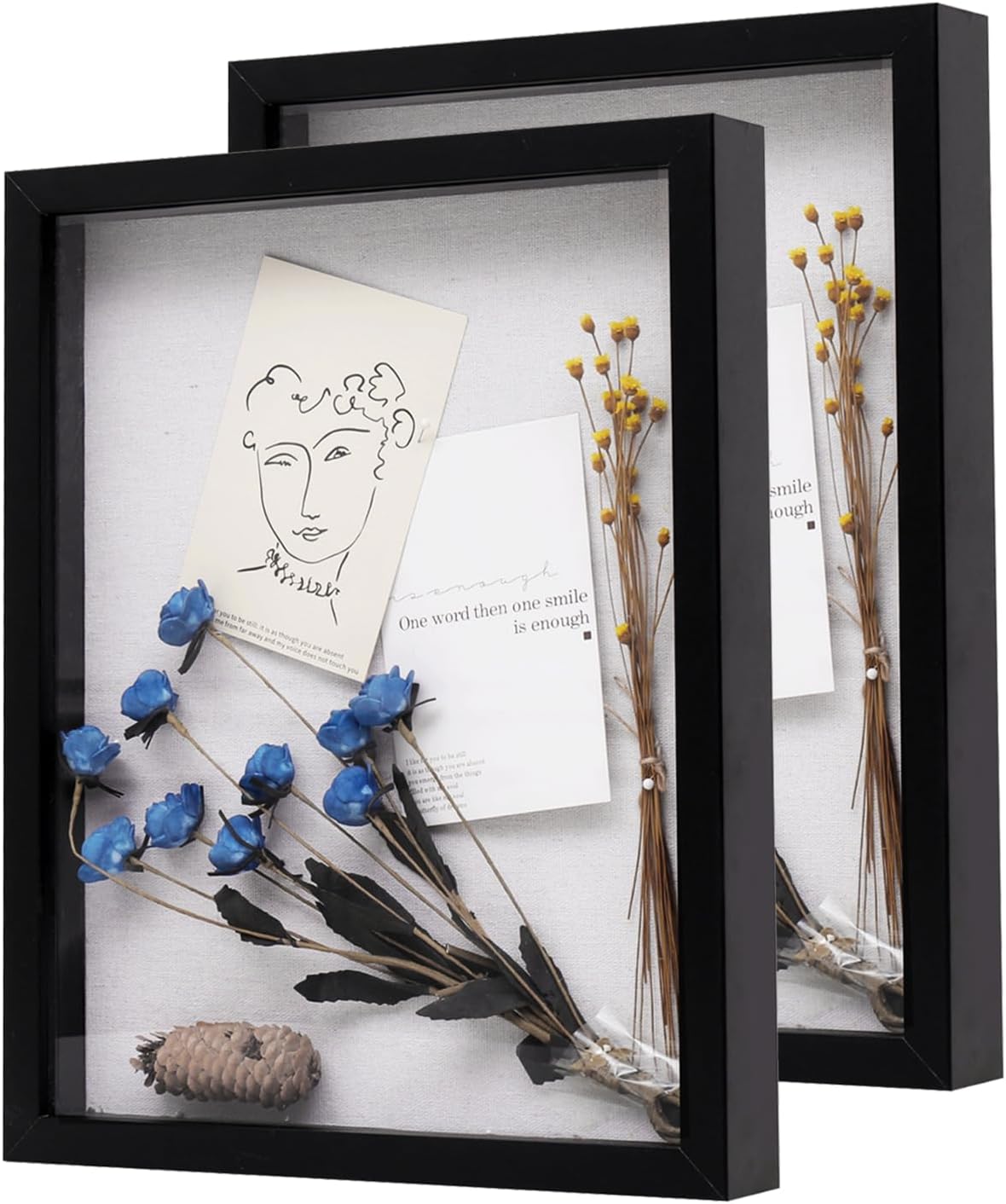 Muzilife 8x8 Shadow Box Picture Frame with Linen Board - Deep Wood & Glass Display Case Ready to Hang Memory Box Baby Sports Memorabilia, Pins, Awards, Medals, Wedding, Tickets and Photos (Black)