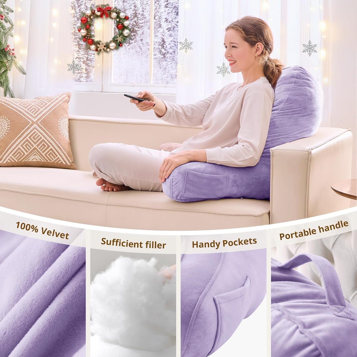 Sasttie Reading Pillows for Sitting in Bed Adult, Back Pillow Bed Sitting Up, Back-Rest Support Cushion for Sit Up on Couch, Sofa, and Floor, Dorm Essentials, Oeko-Tex Certified, Dark Grey