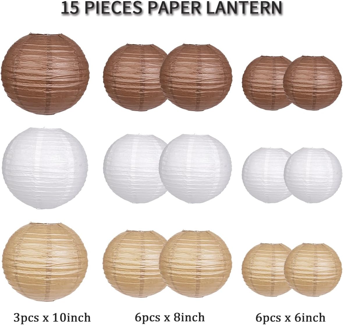 Paper Lanterns Decorative, Round Hanging Paper Lanterns Decorations for Rustic Party Bridal Shower Wedding Sage Green Birthday Party Supplies Gold/Ivory/Sage Green 15pcs