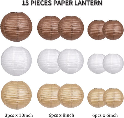Paper Lanterns Decorative, Round Hanging Paper Lanterns Decorations for Rustic Party Bridal Shower Wedding Sage Green Birthday Party Supplies Gold/Ivory/Sage Green 15pcs