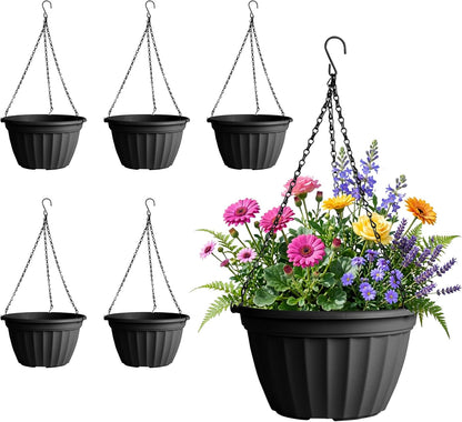 FGstyle Hanging Planters 10 Inch, 4 Pcs Self Watering Pots for Indoor Plants,Plastic Hanging Basket with Soil Elevator and 20" Chain for Home Garden Porch Balcony Patio Decor(Black)