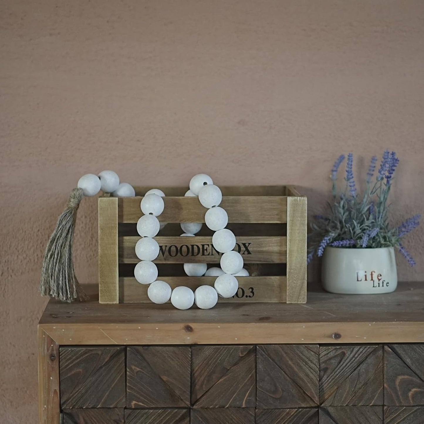 Extra Large Wood Bead Garland with 1.4" Diameter Wood Beads, Wooden Beads Garland with Tassels, Decorative Beads Home Decor, Farmhouse Beads Decor (Natural, 50 Inches)