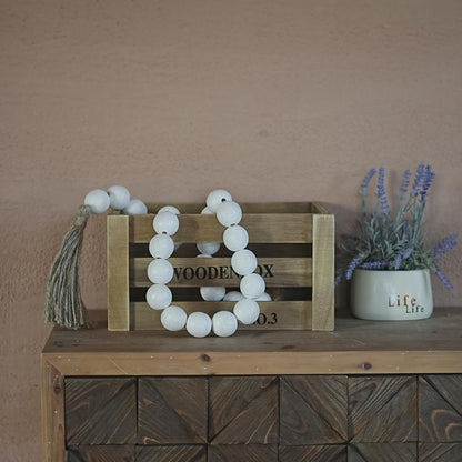 Extra Large Wood Bead Garland with 1.4" Diameter Wood Beads, Wooden Beads Garland with Tassels, Decorative Beads Home Decor, Farmhouse Beads Decor (Natural, 50 Inches)