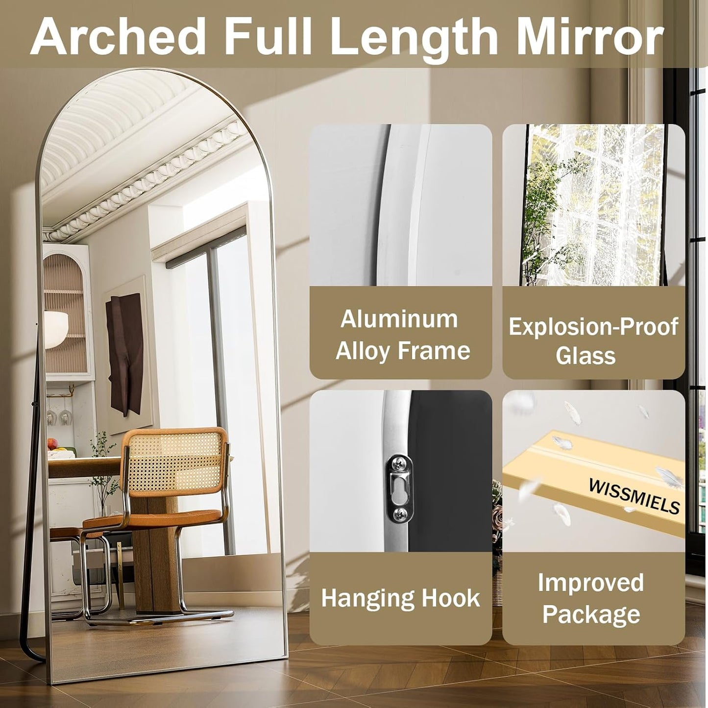 57" x 20" Arched Full Length Mirror - Wall Mounted/Floor Mirror Aluminum Alloy Frame Full Body Mirrors for Bathroom Living Room Bedroom and Entryway,Black