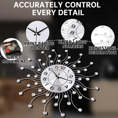 SIN&MI Large Wall Clocks, Silent Sunflower Shape Chic Decorative Wall Clock, Modern Non-Ticking Round Clock Dial Iron Metal Wall Clock for Living Room Decor Entrance Office Cafe 20 Inch