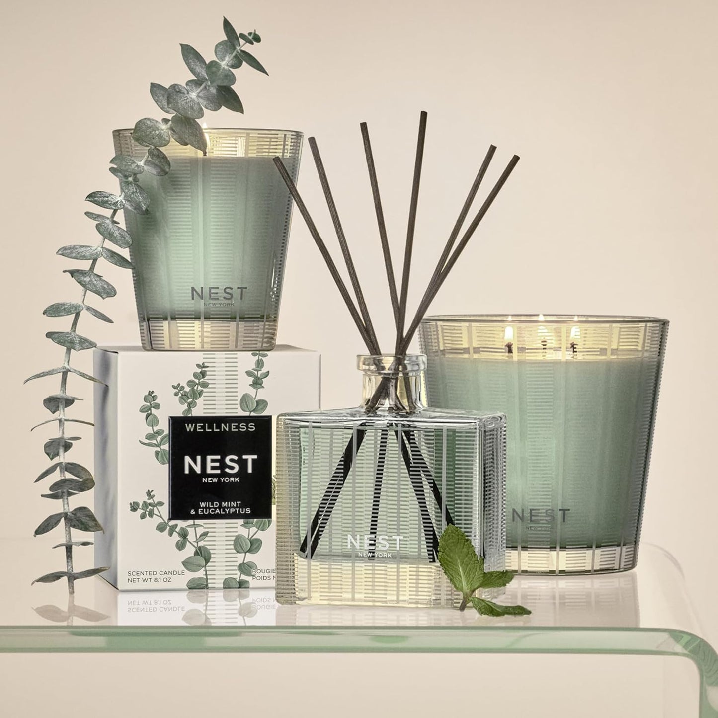 NEST New York Reed Diffuser, Himalayan Salt & Rosewater - The Wellness Collection - 5.9 fl oz - Fragrance for Up to 90 Days - Reusable, Refillable Glass Holder - Includes 8 All-Natural Reed Sticks