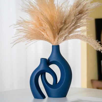Lvases Snuggle Hollow Ceramic Vase Set of 2, Nordic Modern Boho ins Style Decorative Ceramic Aesthetic Flower Vase for Home Decor (Milky White W 6.3" X H 8.4")
