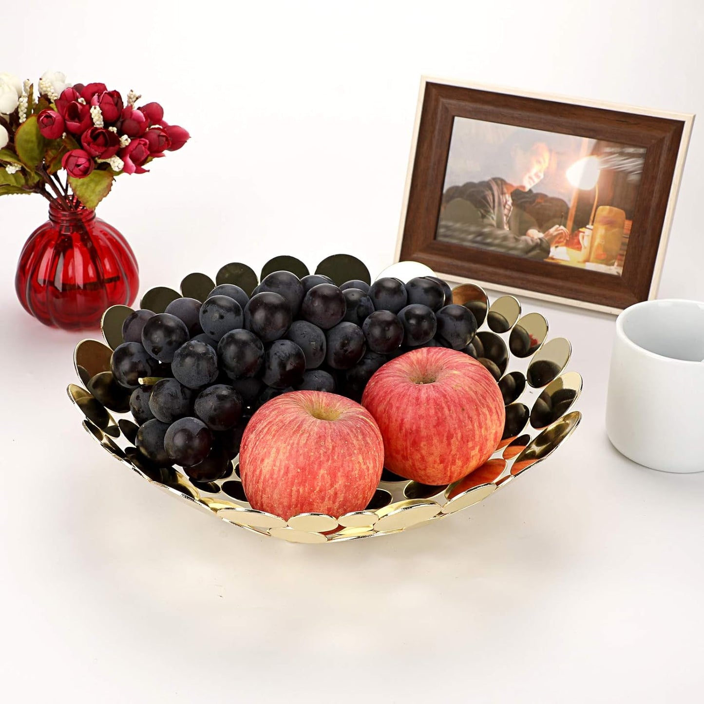 OwnMy Metal Fruit Bowl Basket Creative Table Centerpiece Fruit Stand Decorative Countertop Fruit Holder for Kitchen Counter, Iron Large Fruit Plate Round Storage Tray for Bread Snacks Candy (Black)
