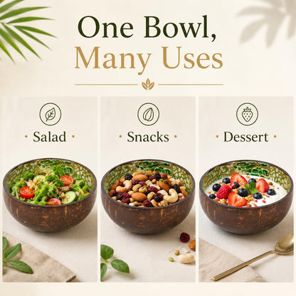 ChezMax Natural Coconut Bowl with Mother of Pearl Inlays - Key Bowl & Fruit Snack Holder (Blue-Gold)