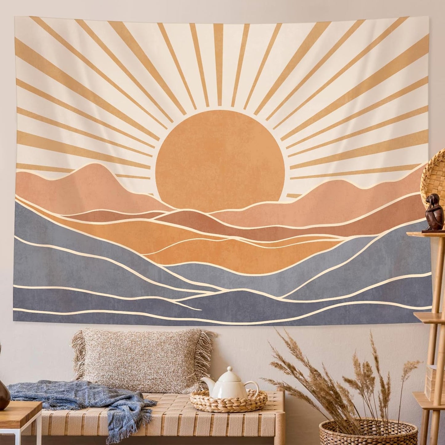 Lunerfex Bohemian Mandala Sunrise Wall Tapestry, Abstract Mountain Scenery Tapestries for Home Decor, Boho Tapestry 48x36 Inch