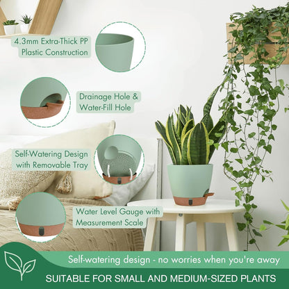 montresor 12/10/8 Inch Self Watering Pots for Indoor Plants Plastic Large Plant Pots for Outdoor Plants, Water Level Window & Spacious Reservoir Flower Pots Decorative Planter with Drainage and Tray