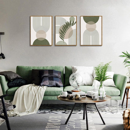 Bwodke Boho Wall Art, Framed Abstract Wall Art, Green Botanical Neutral Canvas Wall Decor, Large Mid Century Plant Pictures Set of 3, Modern Minimalist Paintings, for Bedroom Living Room Bathroom