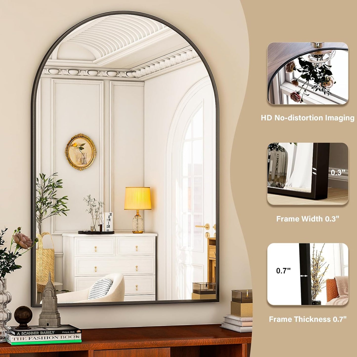 HARRITPURE Arched Wall Mirror 24"x36" – Black Metal Frame Vanity Mirrors for Bedroom, Entryway, Living Room Decor