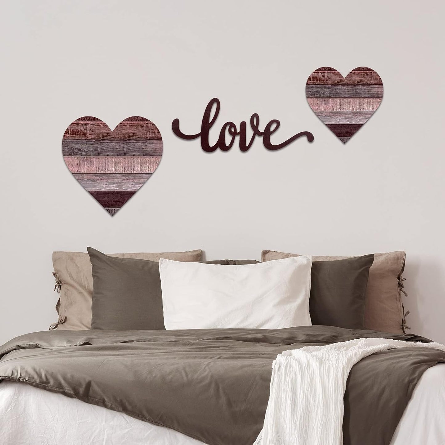 3 Pcs Wooden Hearts Decor Heart Wooden Sign Rustic Hanging Love Plaque for Wall Home Farmhouse Living Room Bedroom Gifts(White)