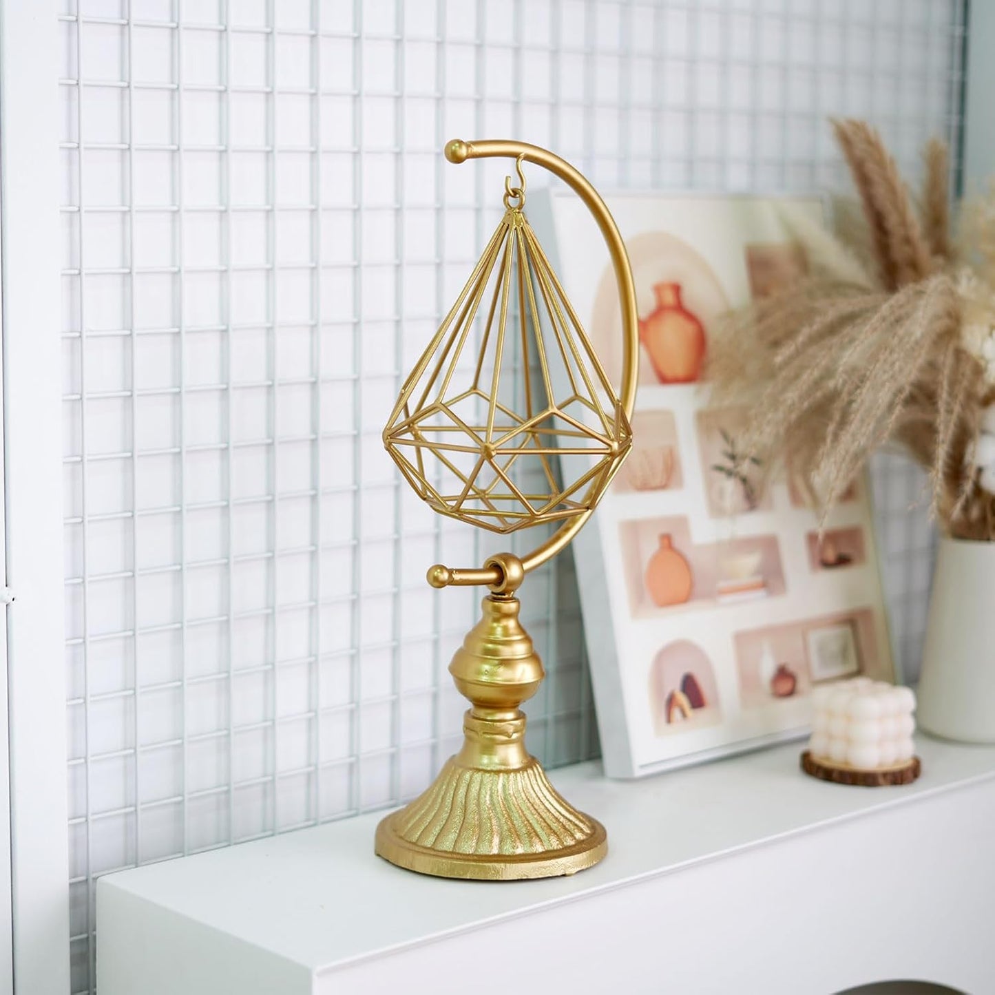 HLQMFHT 7 inches Metal Geometric Abstract Sculpture， Metal Geometric Sculpture Decor Sphere, Tabletop Decor for Living Room,Study,Bedroom,Modern Home Decor Accents