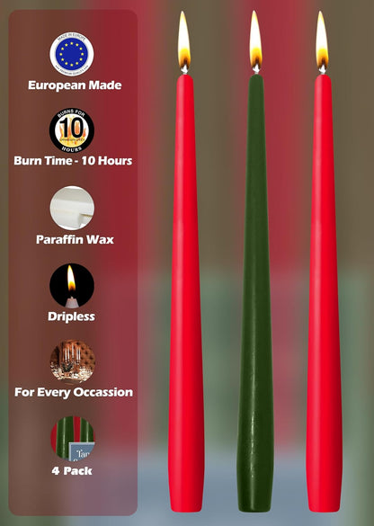 Hyoola Tall Taper Candles - 10 Inch Metallic Gold Unscented Dripless Taper Candles - 8 Hour Burn Time - 4 Pack
