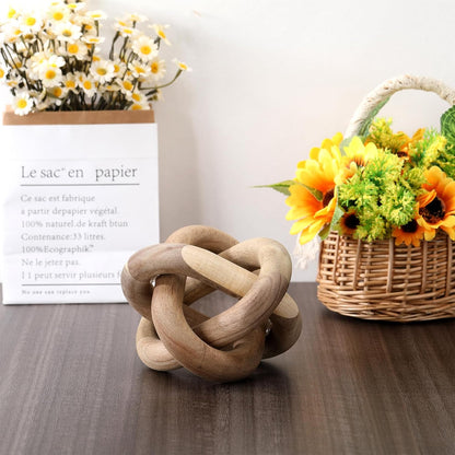 Yalikop 3 Link Wood Knot Decor Rustic Home Décor Accents Hand Carved Coffee Table Decoration, Boho Chain Link Decoration, Modern Shelf, Rustic Objects for Home Living Room Bedroom(White)