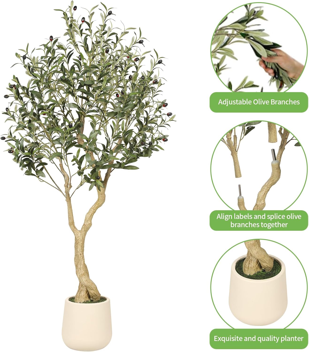 Realead 6ft Artificial Olive Tree with Tall Exquisite Planter - Realistic Faux Olive Tree with Thick Trunk and Lifelike Fruits - Large Fake Olive Tree for Home Office Decor