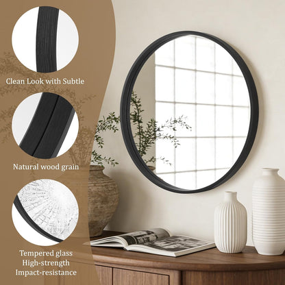 WallBeyond Wood Round Mirror with Wood Frame 24 inch Circle Wall Mirror for Bathroom Round Wall Mirror for Wall Decor, Vanity, Entryway Living Room (Walnut)