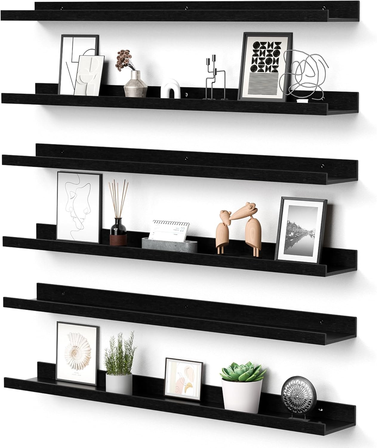 upsimples 6 Pack Wooden Floating Shelves, Wall Storage Decor Shelf for Bathroom, Bedroom, Living Room, Kitchen, Office and Laundry Room, Wall Mounted Display Hanging Shelf, Brown