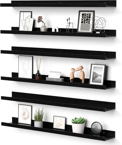 upsimples 6 Pack Wooden Floating Shelves, Wall Storage Decor Shelf for Bathroom, Bedroom, Living Room, Kitchen, Office and Laundry Room, Wall Mounted Display Hanging Shelf, Brown