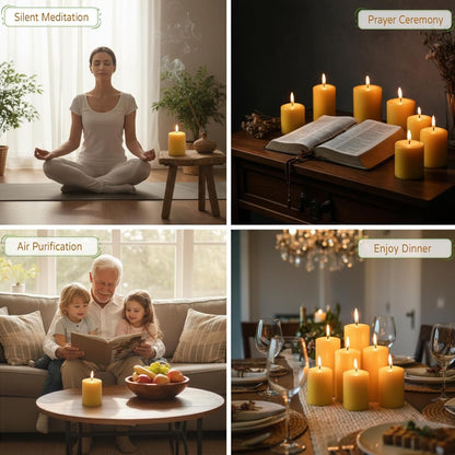 2x5 Inch Beeswax Candles, 4 Packs, 100% Natural Beeswax Pillar Candles, 52 Hours Burn Time, Pure Emergency Candle Long Burning for Home Decor, Gift Sending, Smokeless & Dripless