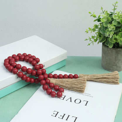 Meplait 39in Wood Bead Garland Farmhouse with Tassels,Versatile Prayer Beads Boho Chic Wall Hanging Home Decor (Black)