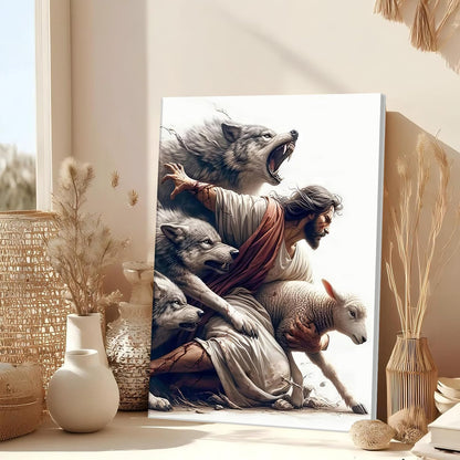 Abstract Jesus Walking on Water Canvas Wall Art Christian Spiritual Wall Decor Pictures Divine Light Modern Religious Posters Prints for Living Room Bedroom Church Decoration 12x16in
