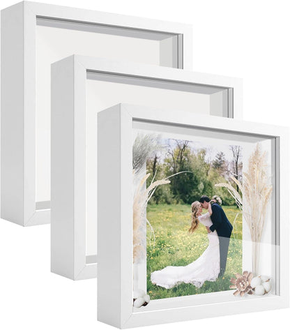 8x8 Shadow Box Frame Display Case with Letter Stickers, 3D Picture Frame, Display Case Box for Memorabilia, Baby Items, Wedding Memories, Crafts, Tickets and Photos (White, 8x8)