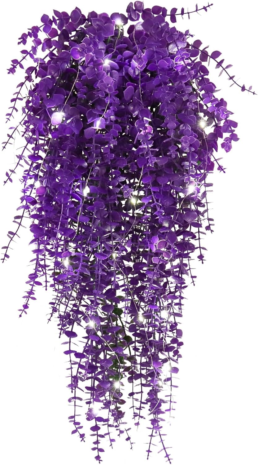 RECUTMS Artificial Hanging Plants Fake Hanging Plant Faux Eucalyptus Leaf Greenery Vine Outdoor UV Resistant Plastic Plants Home Garden Wedding Party Indoor Outdoor Decorations(White)