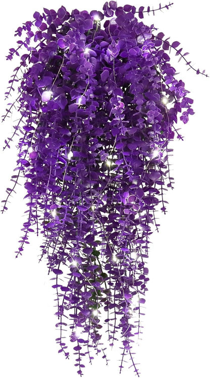 RECUTMS Artificial Hanging Plants Fake Hanging Plant Faux Eucalyptus Leaf Greenery Vine Outdoor UV Resistant Plastic Plants Home Garden Wedding Party Indoor Outdoor Decorations(White)