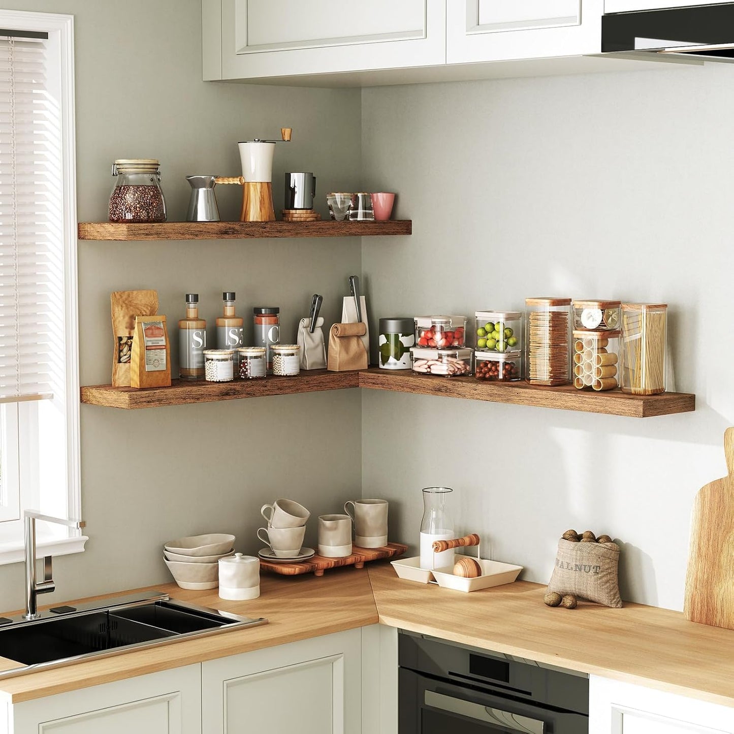 RALGEND Floating Shelves for Wall, 1.5" Thick Wall Shelf Set of 3 with Invisible Brackets, L31.5 x W7.9 Hanging Shelves Farmhouse Home Decor for Bathroom, Living Room, Bedroom, Rustic Brown 8301BJP3BF