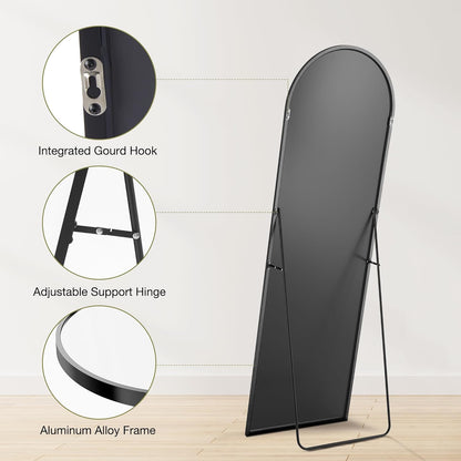 OLIXIS Black Arched Full Length Mirror 60"x16" for Bedroom, Full Body Mirror with Stand, Hanging or Leaning for Wall, Aluminum Alloy Thin Frame Floor Standing for Living Room